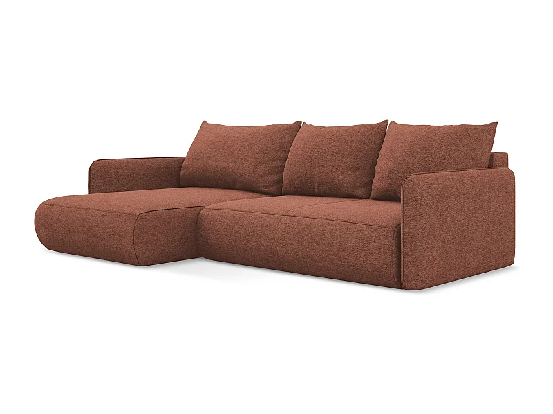 Canapé d’angle 3 places gauche convertible en tissu chenille - rose sourd - NANEA