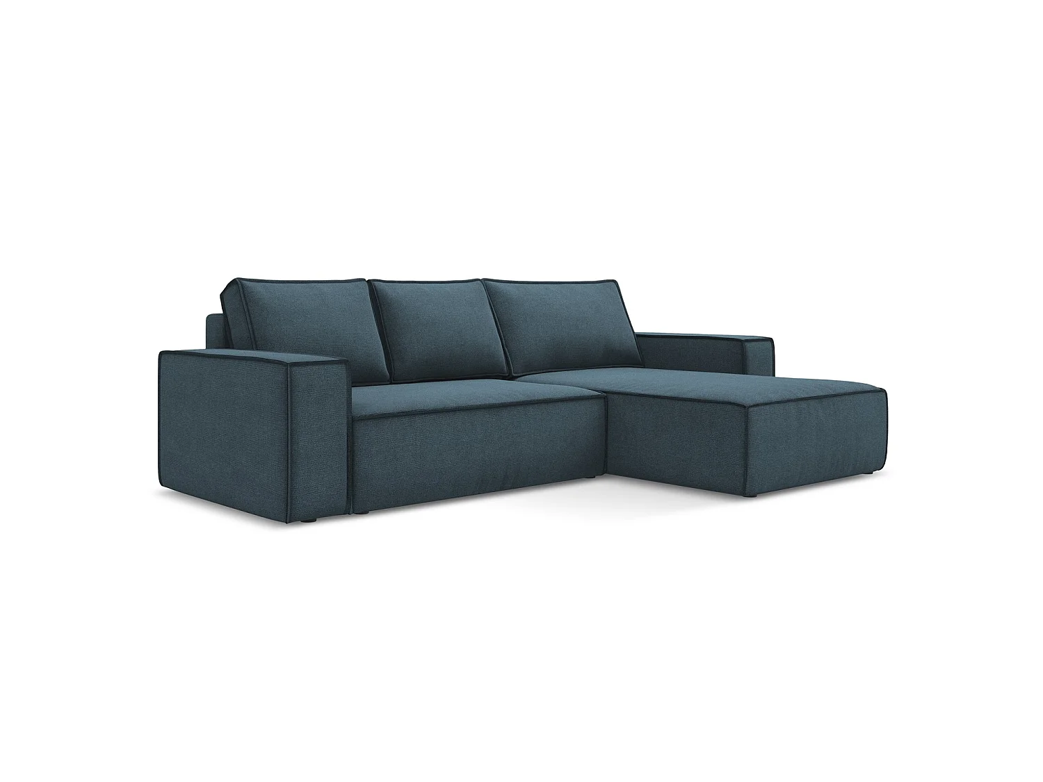 Canapé d'angle droit convertible en tissu texturé - jeans - LIVORNO