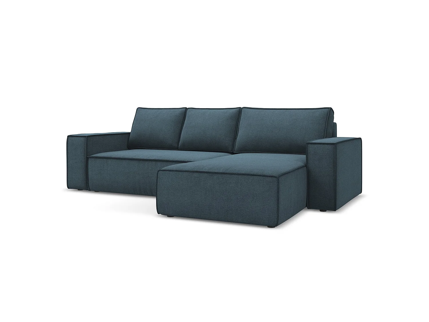 Canapé d'angle droit convertible en tissu texturé - jeans - LIVORNO