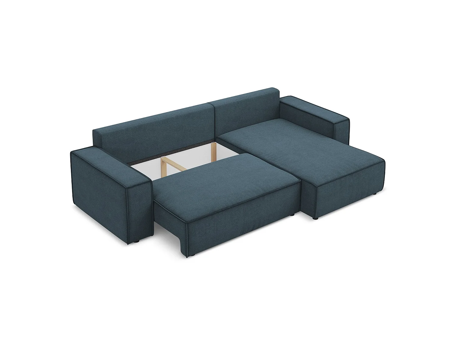Canapé d'angle droit convertible en tissu texturé - jeans - LIVORNO