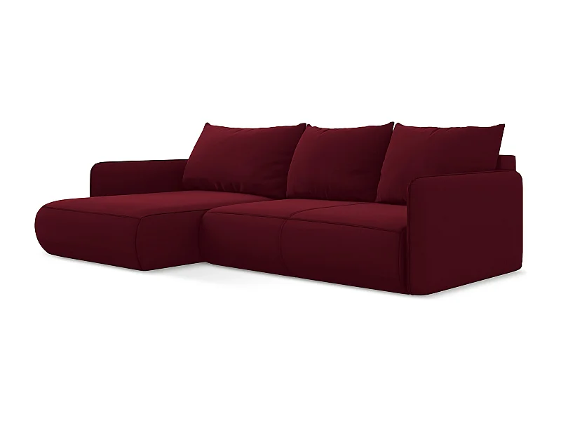 3-Sitzer Ecksofa mit Schlaffunktion - Ecke Links - Samt - Burgund - NANEA
