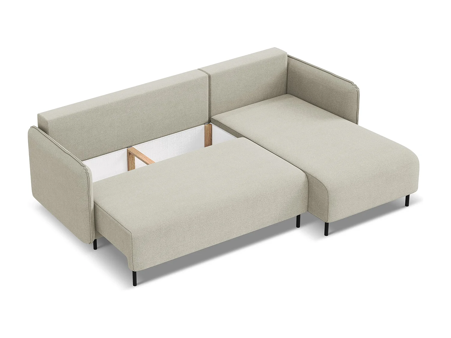 Ecksofa mit Schlaffunktion - Ecke Rechts - Strukturstoff - Hell beige - LUANA