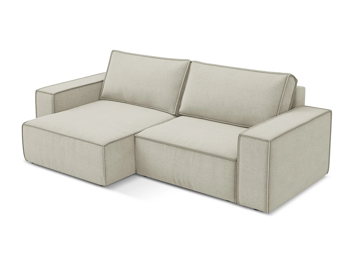 2-Sitzer Ecksofa mit Schlaffunktion - Ecke Links - Strukturstoff - Hell beige - KIMO