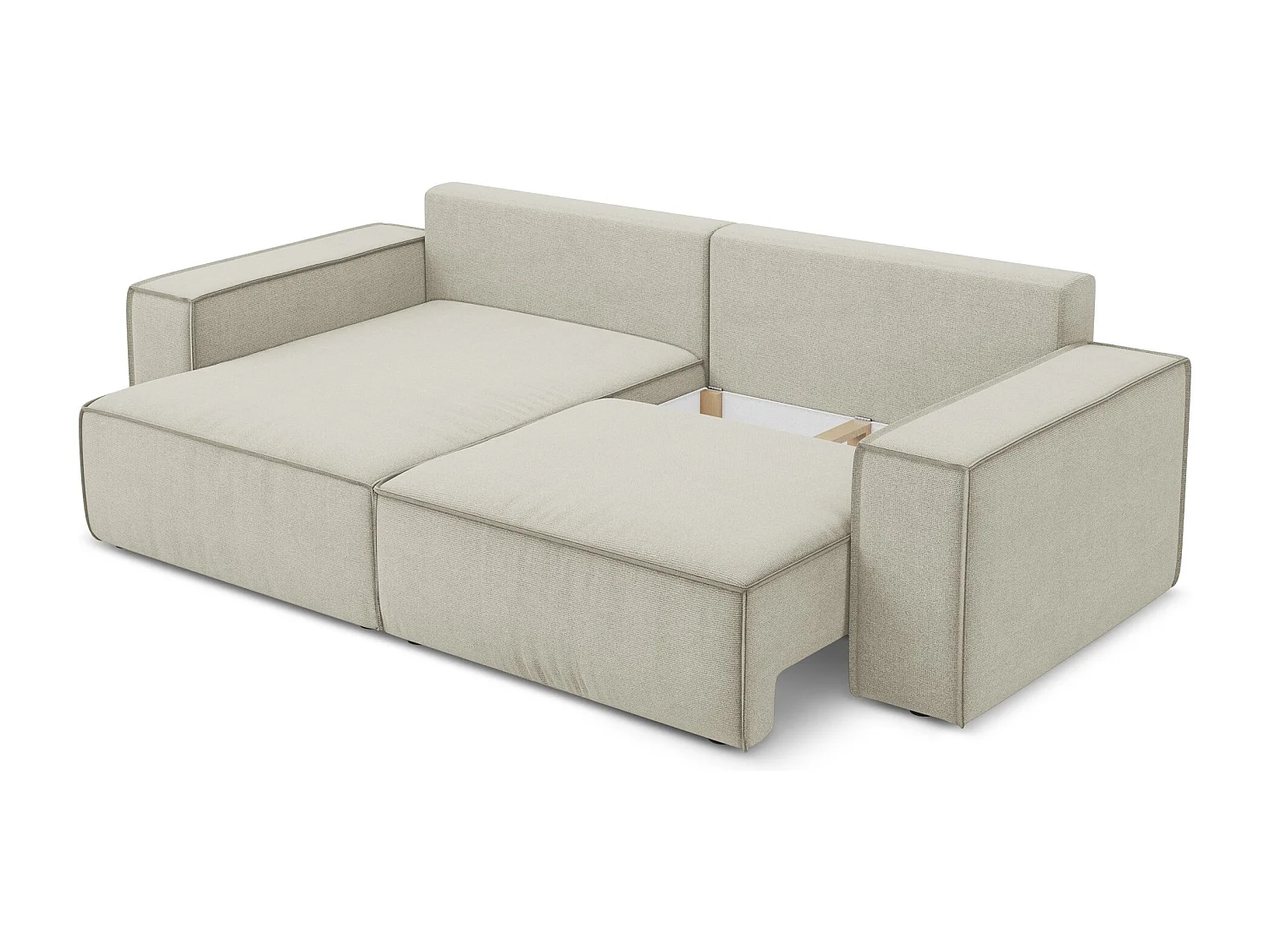 2-Sitzer Ecksofa mit Schlaffunktion - Ecke Links - Strukturstoff - Hell beige - KIMO