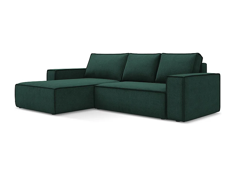 Canapé d’angle 3 places gauche convertible en tissu texturé - bouteille verte - KIMO