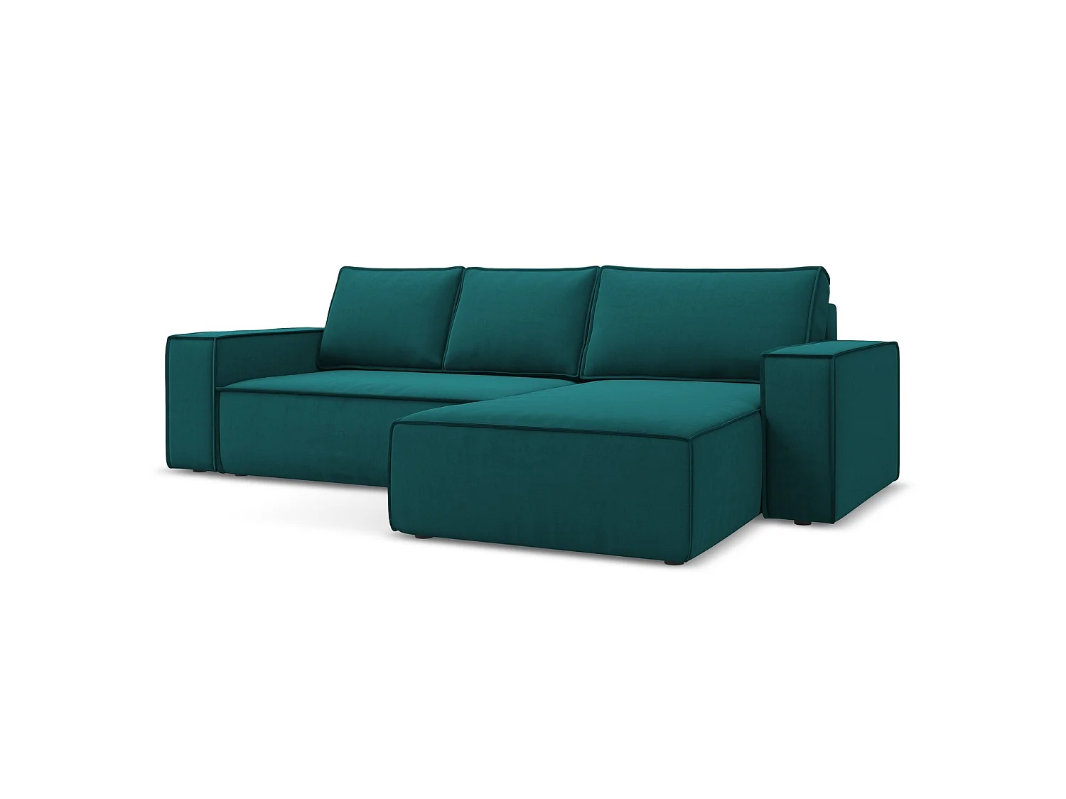 Ecksofa mit Schlaffunktion - Ecke Rechts - Samt - Marine - LIVORNO