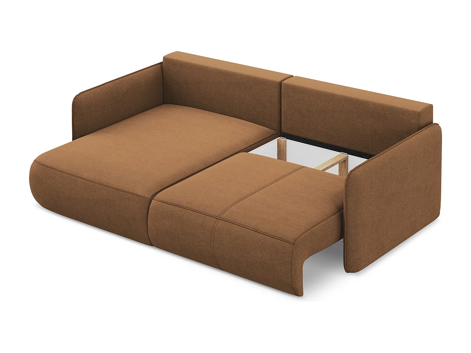 Canapé d’angle 2,5 places gauche convertible en tissu texturé - terre cuite - NANEA