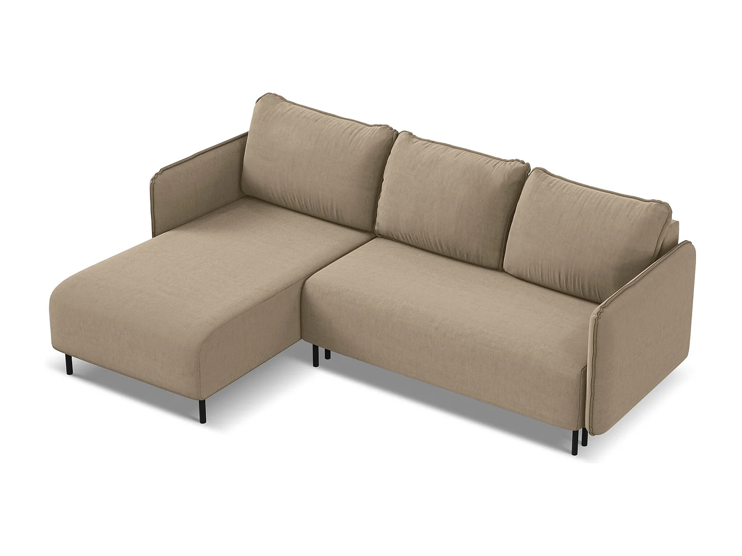 3-Sitzer Ecksofa mit Schlaffunktion - Ecke Links - Samt - Hell beige - LUANA