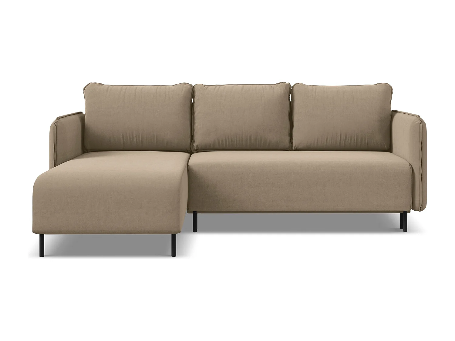 3-Sitzer Ecksofa mit Schlaffunktion - Ecke Links - Samt - Hell beige - LUANA
