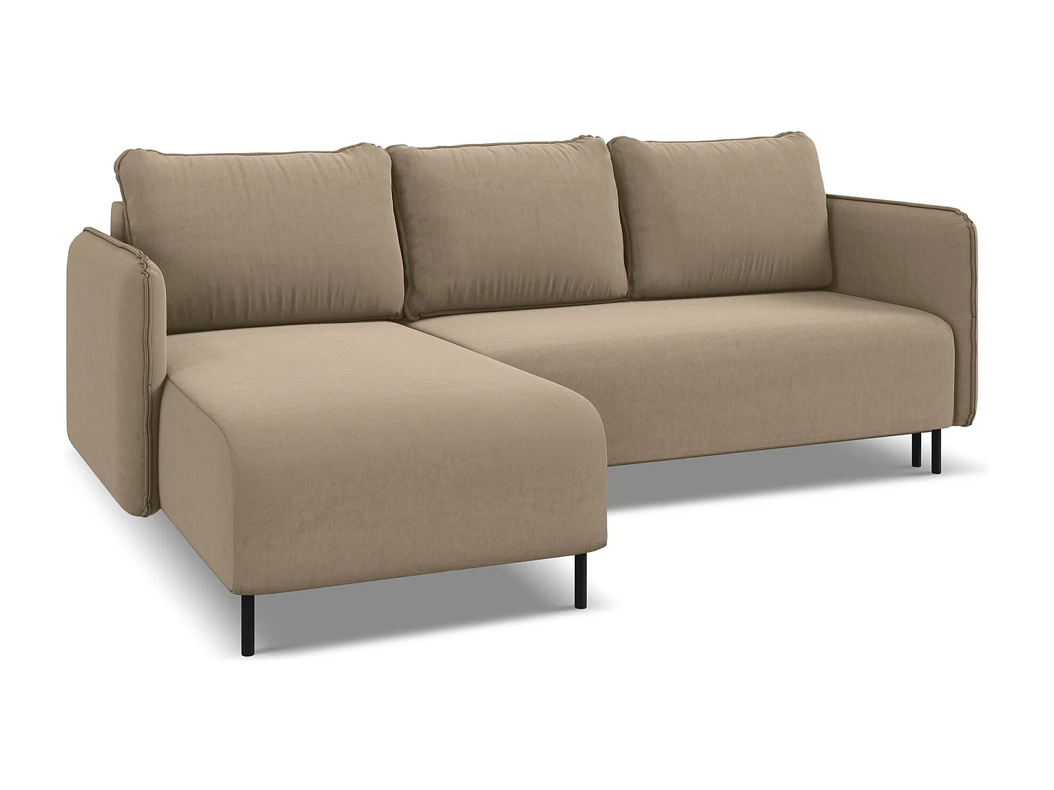 3-Sitzer Ecksofa mit Schlaffunktion - Ecke Links - Samt - Hell beige - LUANA