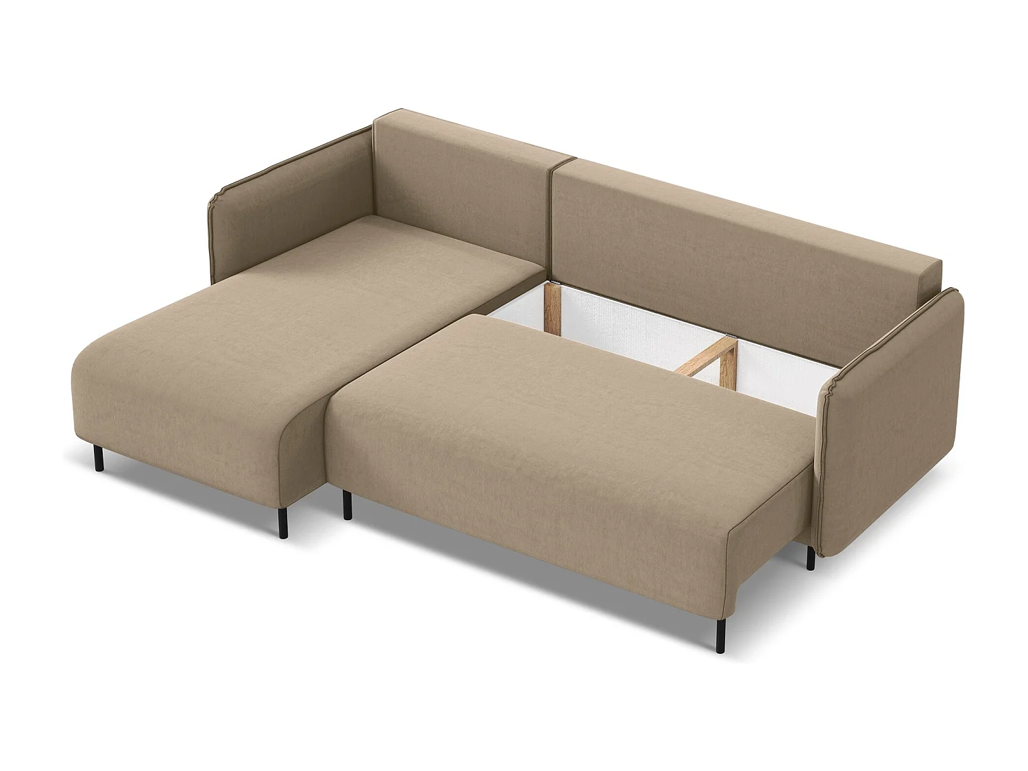 3-Sitzer Ecksofa mit Schlaffunktion - Ecke Links - Samt - Hell beige - LUANA