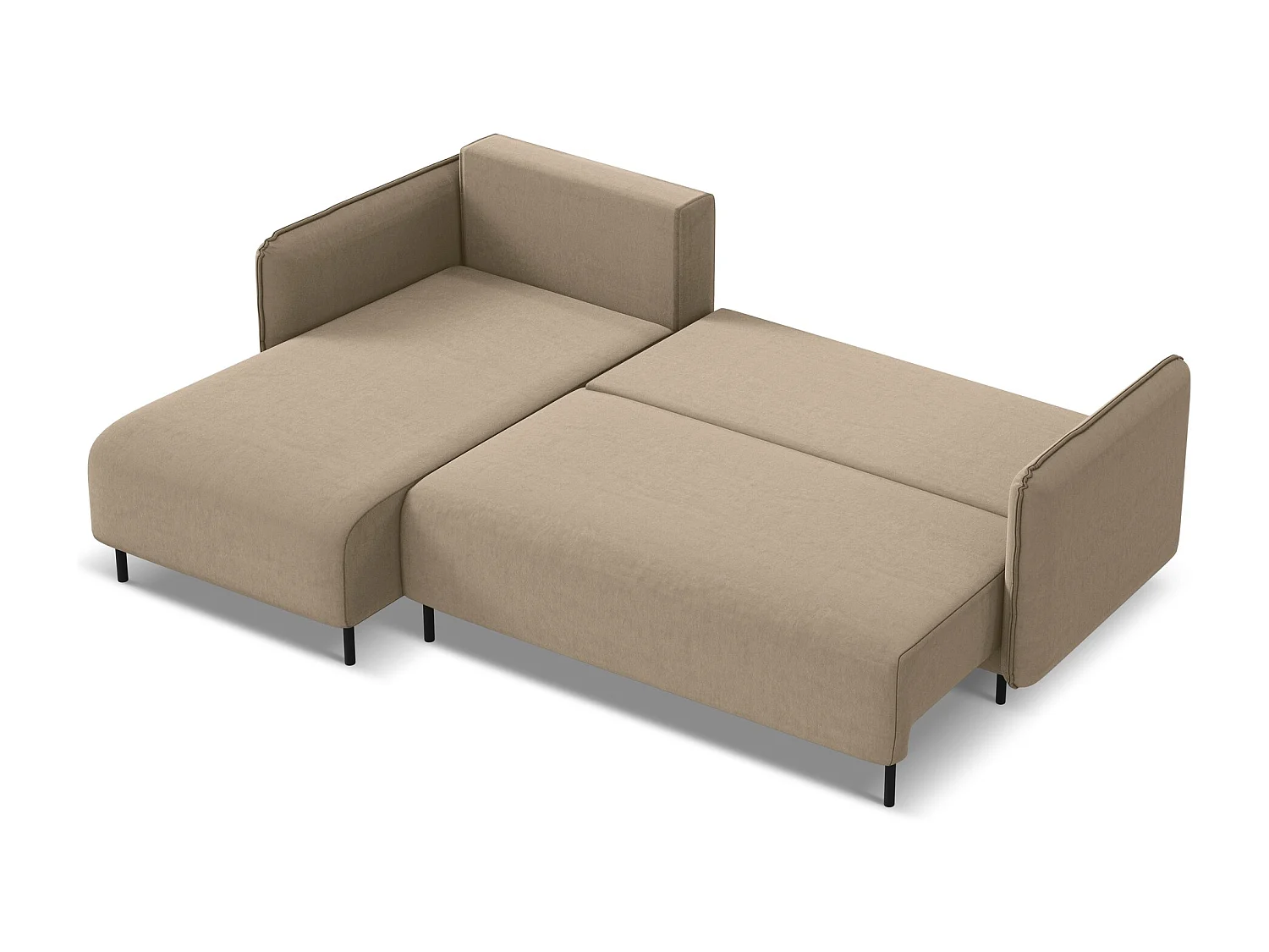3-Sitzer Ecksofa mit Schlaffunktion - Ecke Links - Samt - Hell beige - LUANA