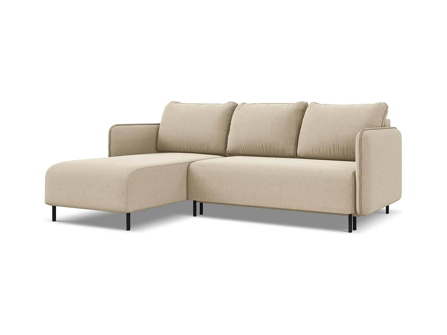 Canapé d'angle gauche convertible en velours - beige clair - LUANA