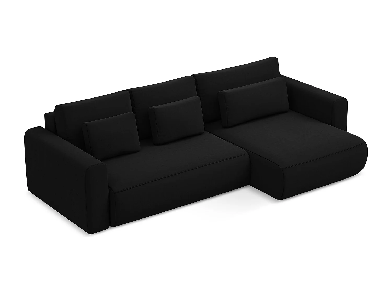 Sofá esquinero convertible 3 plazas derecho de terciopelo negro - KAPUA