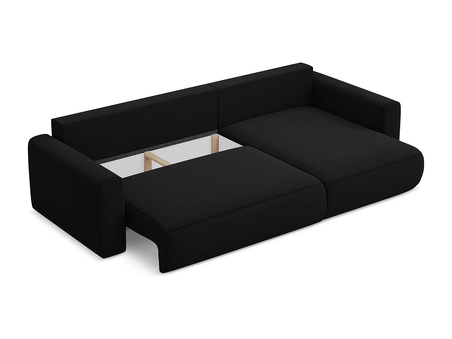 Sofá esquinero convertible 3 plazas derecho de terciopelo negro - KAPUA