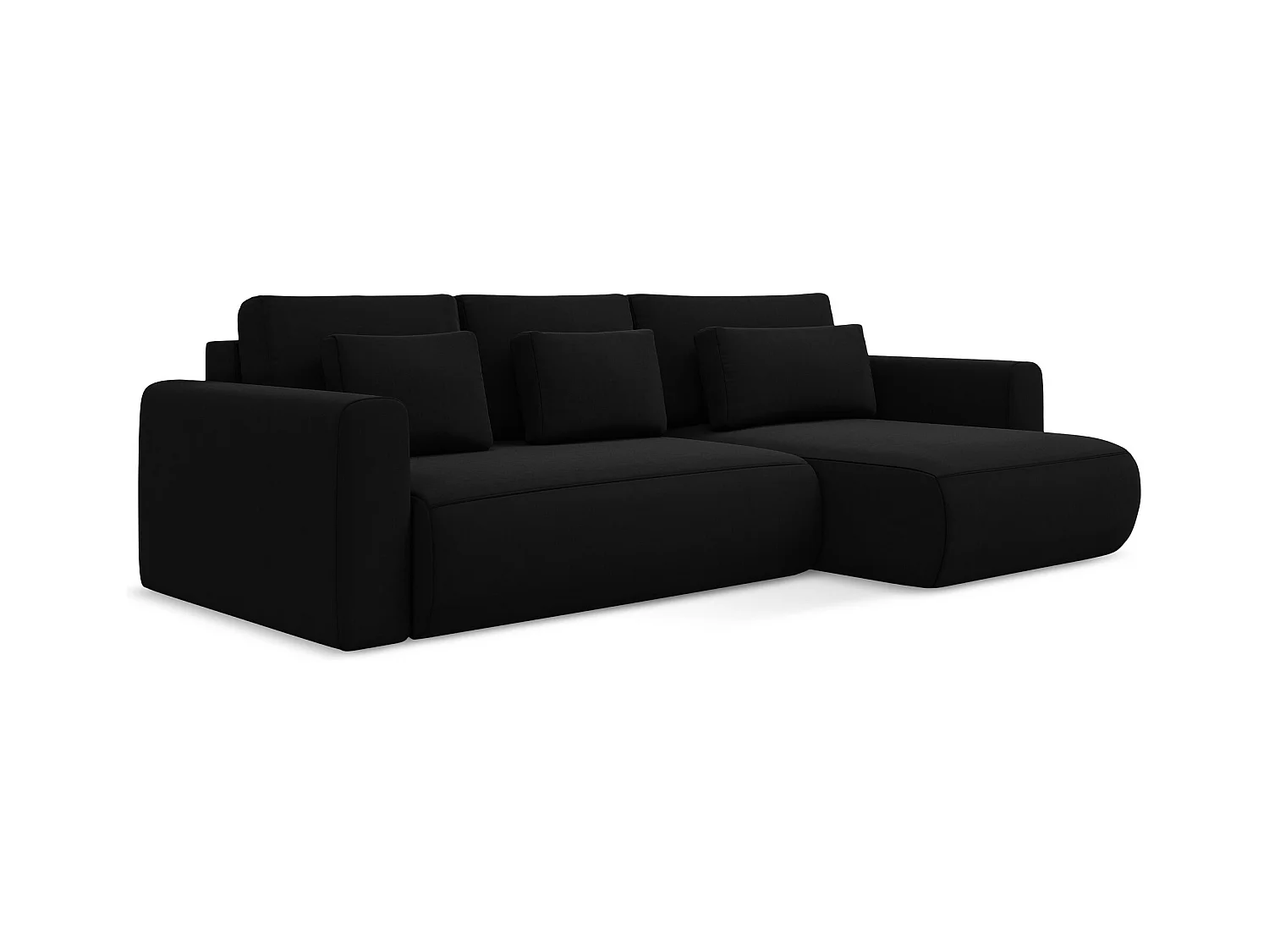 Canapé d’angle 3 places droit convertible en velours - noir - KAPUA