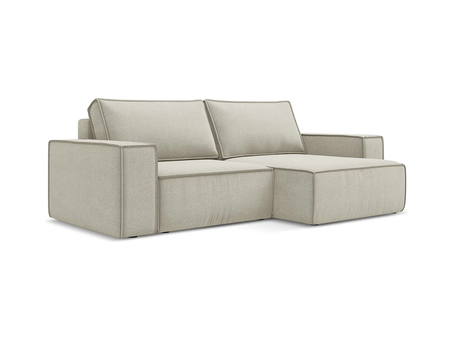 Canapé d’angle 2 places droit convertible en tissu texturé - beige clair - KIMO