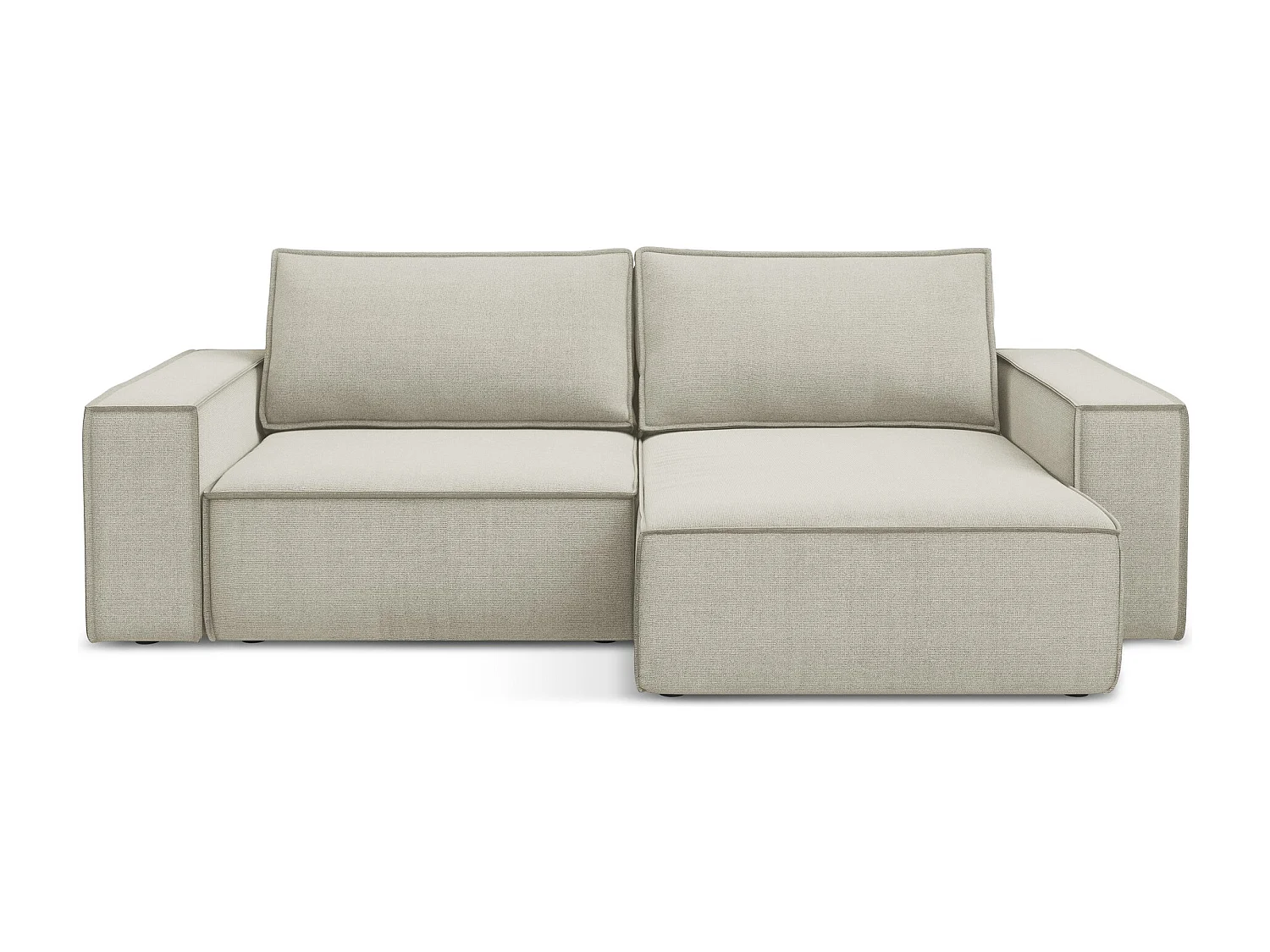 Canapé d’angle 2 places droit convertible en tissu texturé - beige clair - KIMO