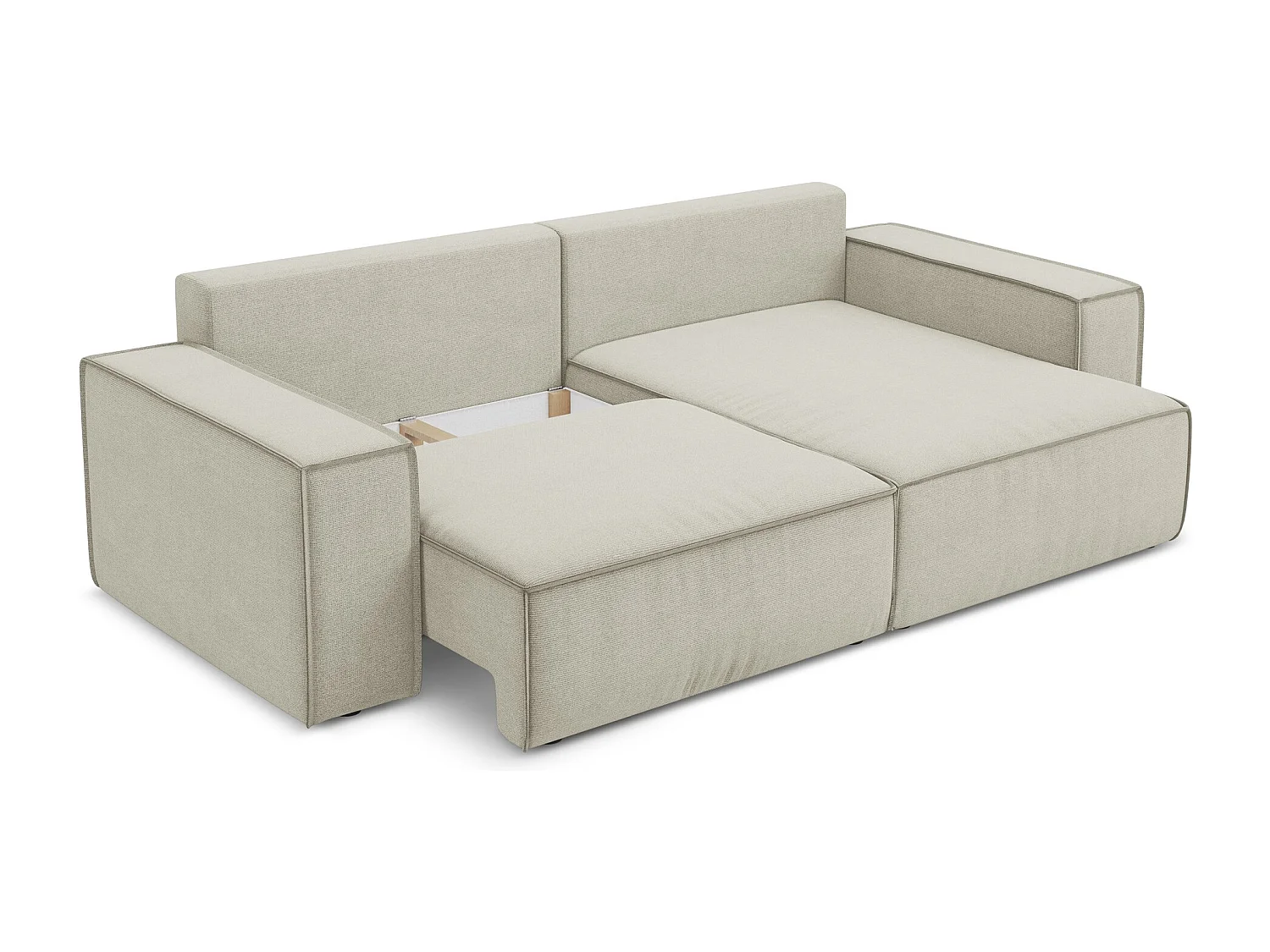 Canapé d’angle 2 places droit convertible en tissu texturé - beige clair - KIMO