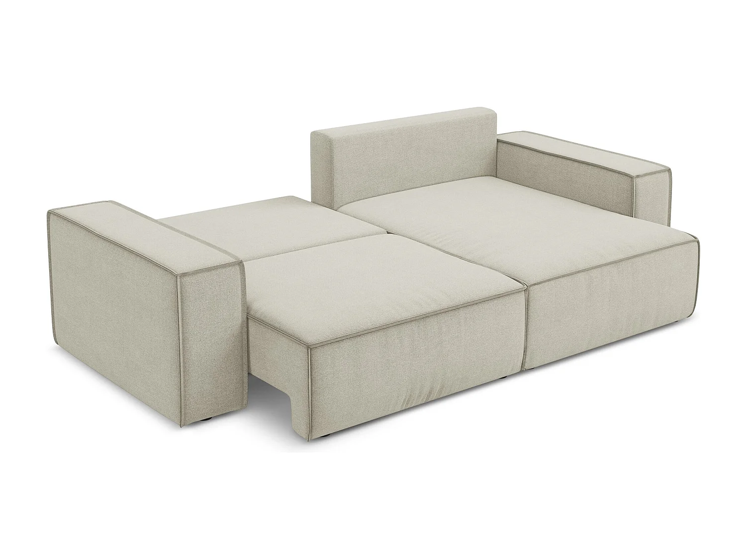 Canapé d’angle 2 places droit convertible en tissu texturé - beige clair - KIMO