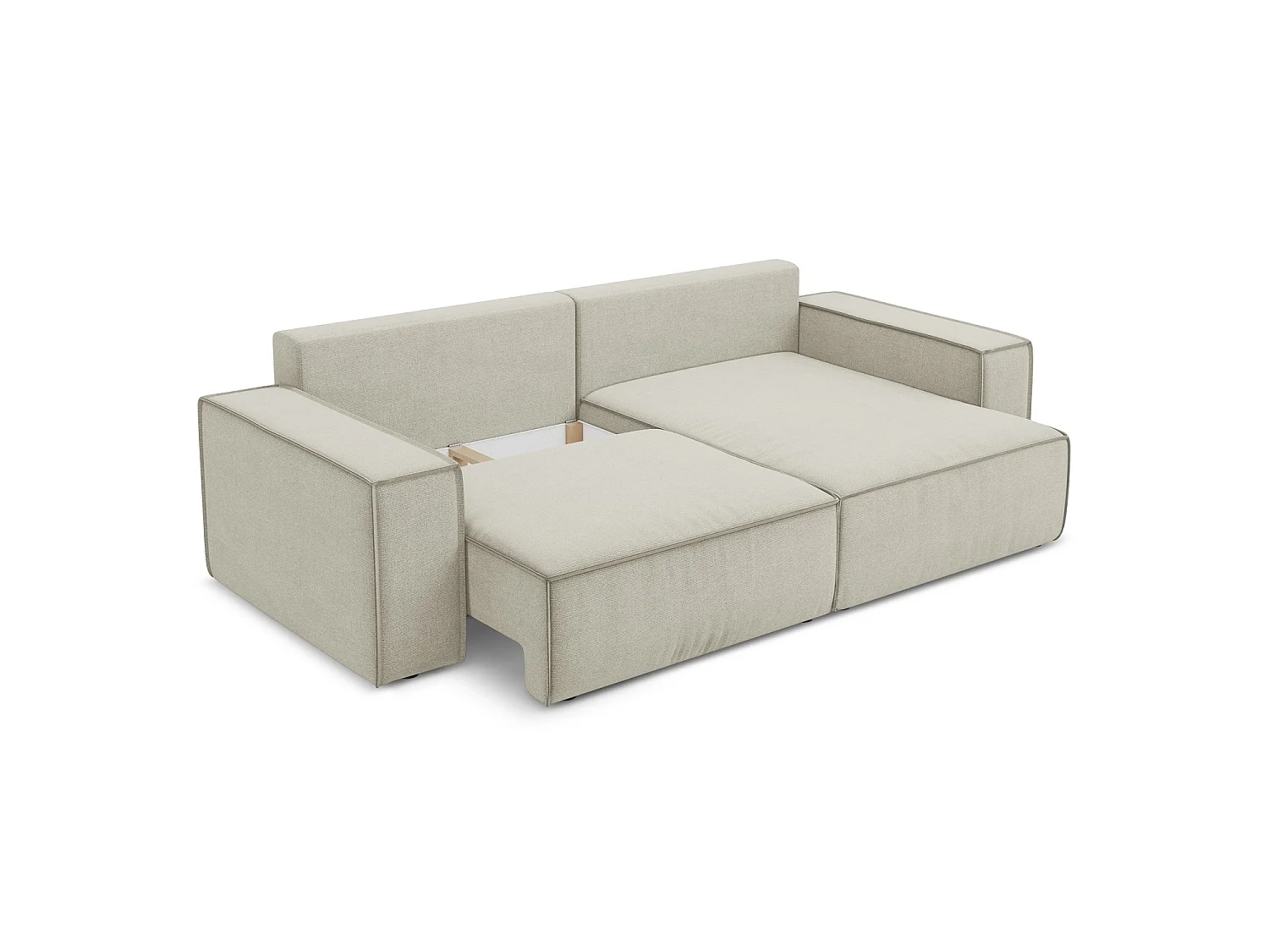 2-Sitzer Ecksofa mit Schlaffunktion - Ecke Rechts - Strukturstoff - Hell beige - LIVORNO