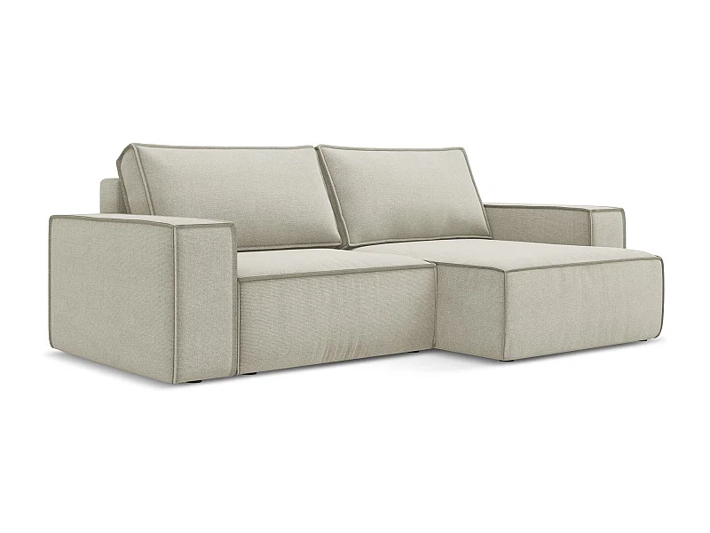 Canapé d’angle 2 places droit convertible en tissu texturé - beige clair - KIMO