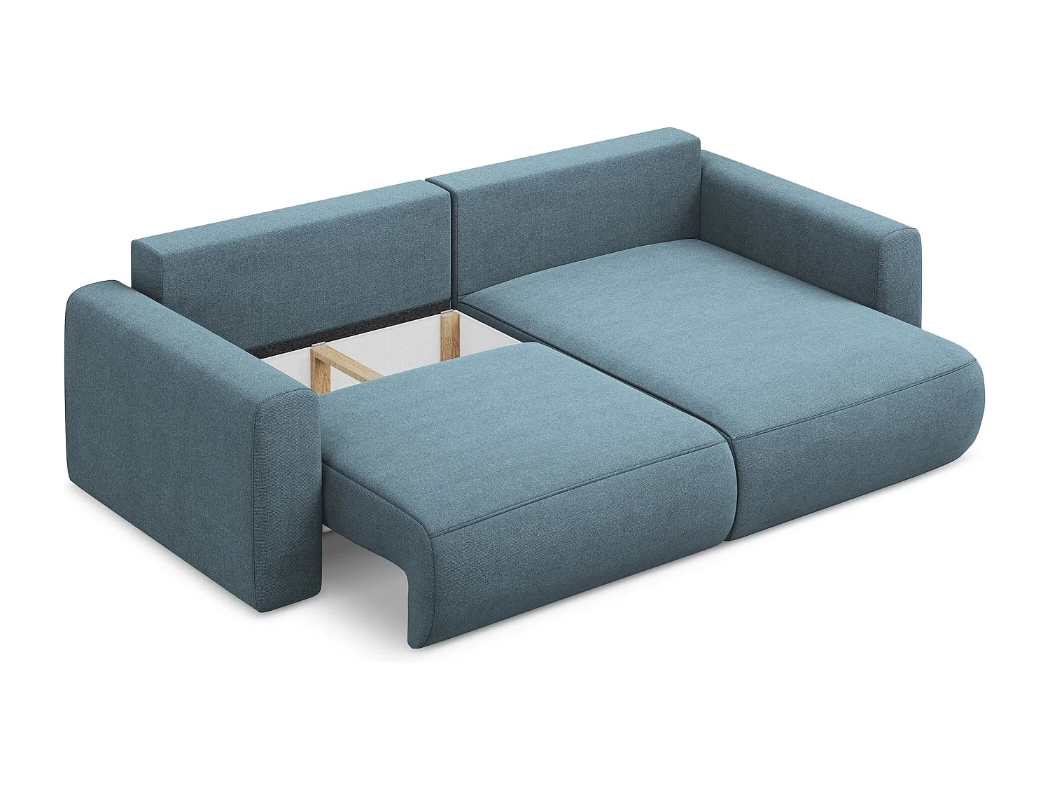 Sofá de canto direito convertível 2,5 lugares em tecido texturizado azul claro - KAPUA
