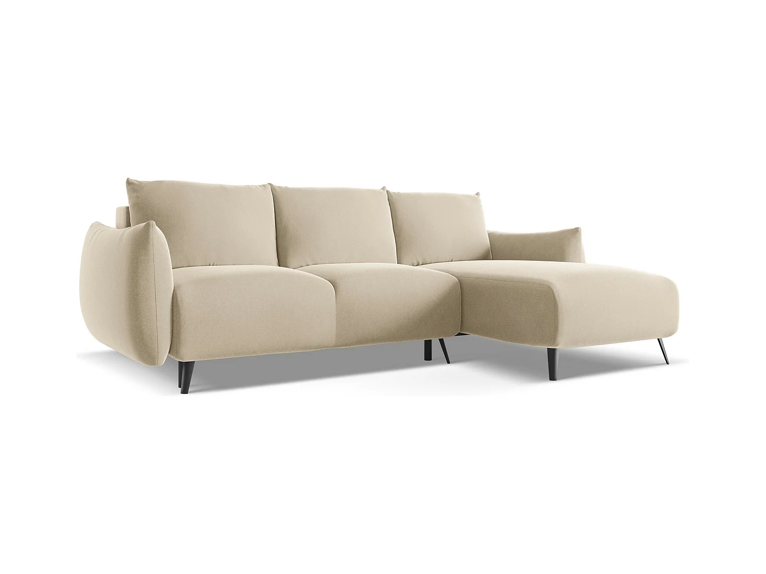 Ecksofa mit Schlaffunktion - Ecke Rechts - Samt - Hell beige - MALIE