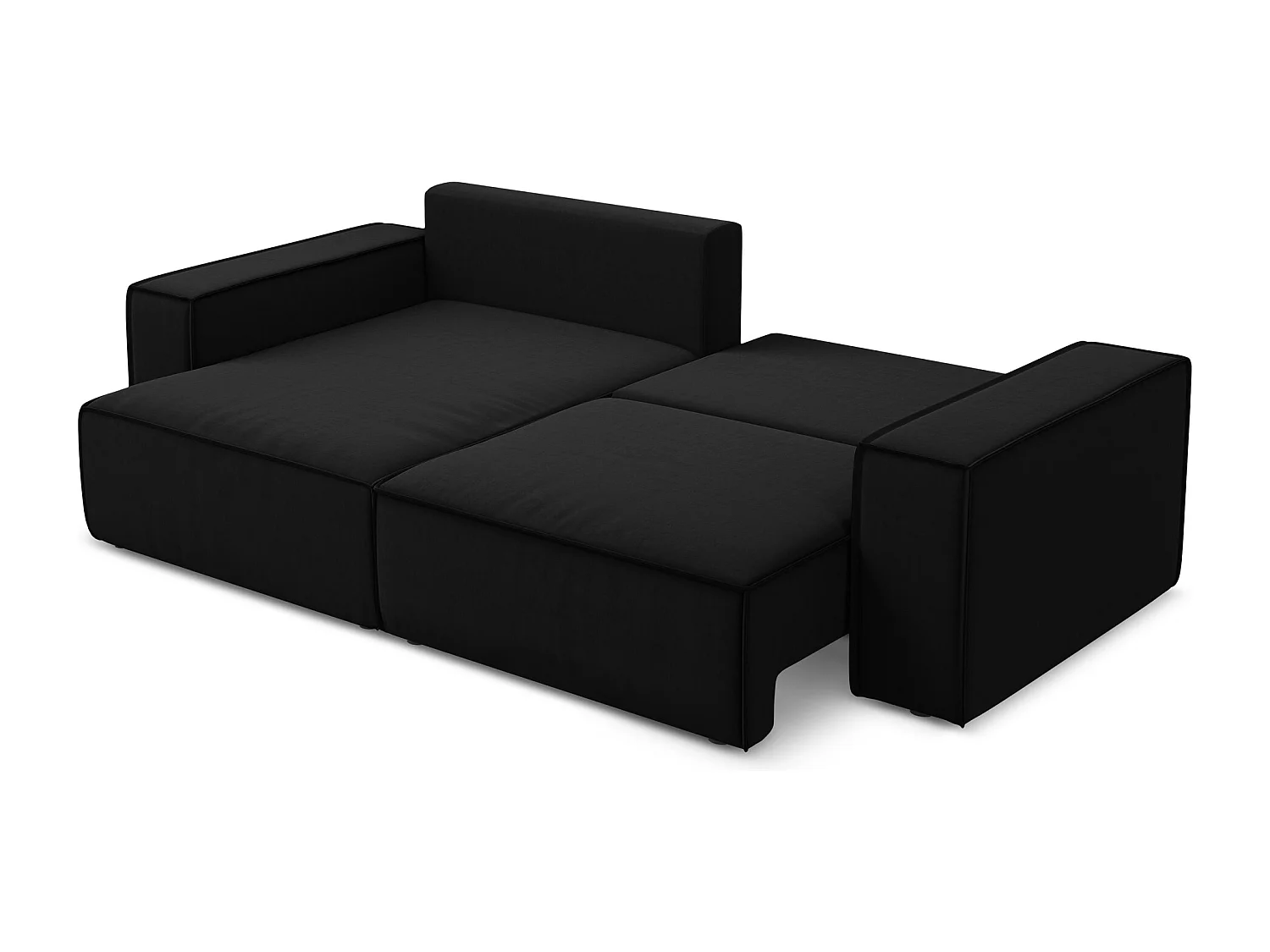 Canapé d’angle 2 places gauche convertible en velours - noir - KIMO