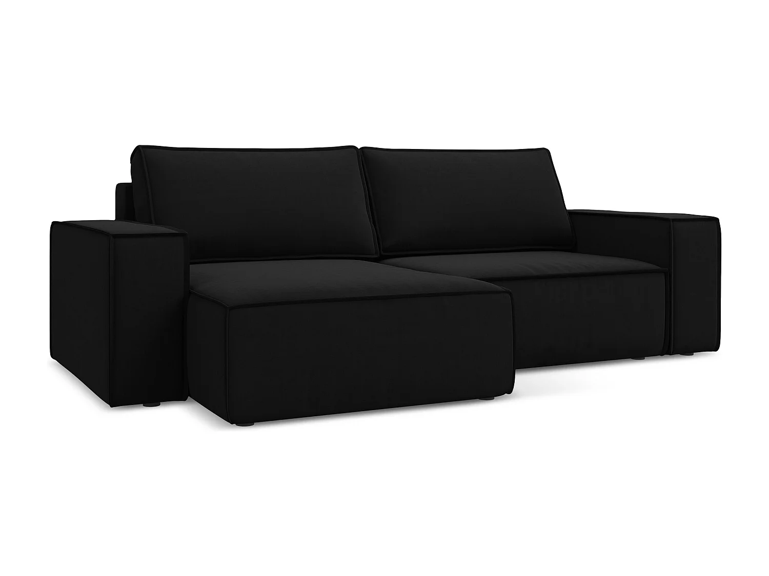 Narożnik lewostronny z funkcją spania - z tkaniny welwetowej - czarny - KIMO