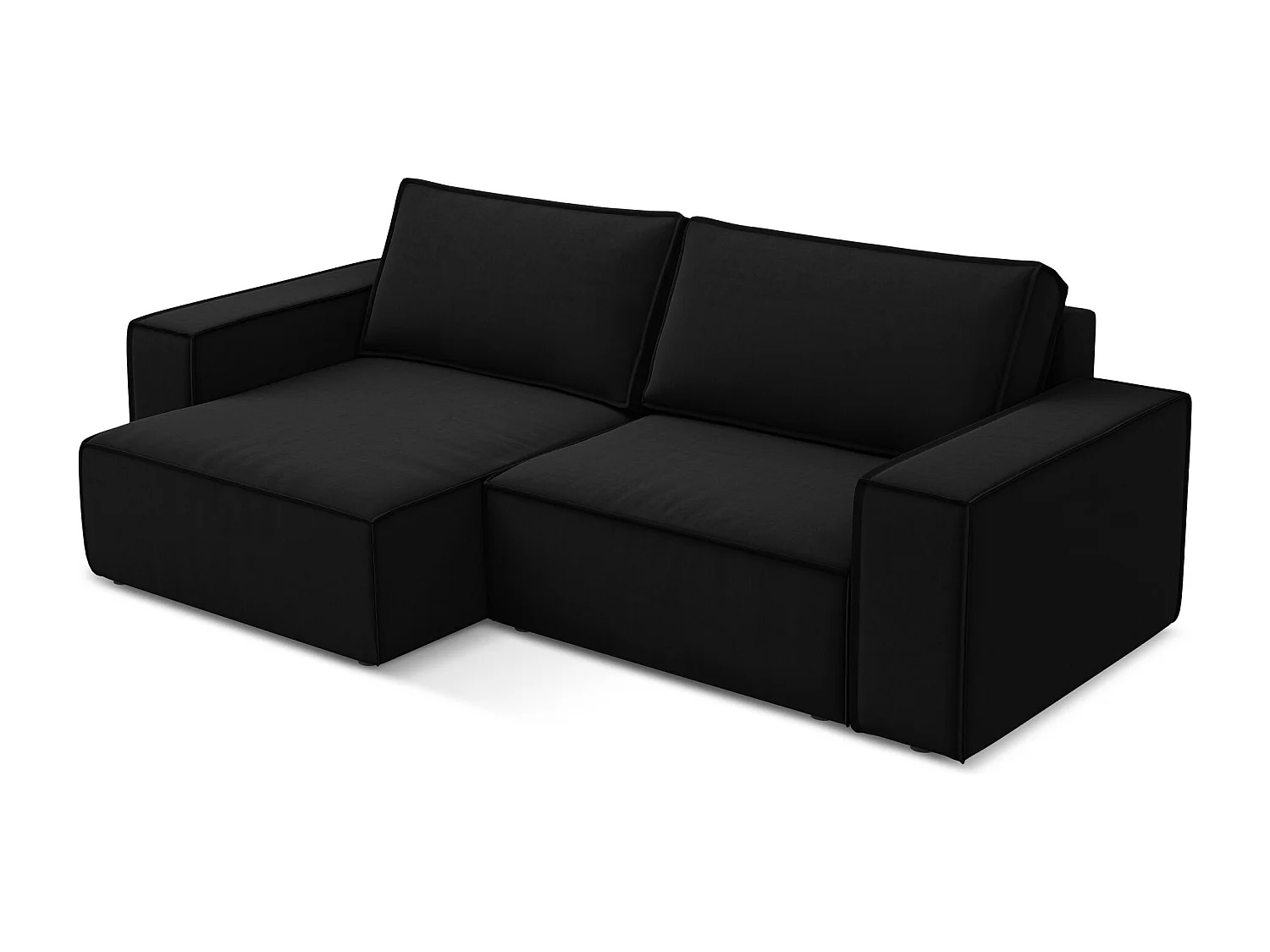 Narożnik lewostronny z funkcją spania - z tkaniny welwetowej - czarny - KIMO