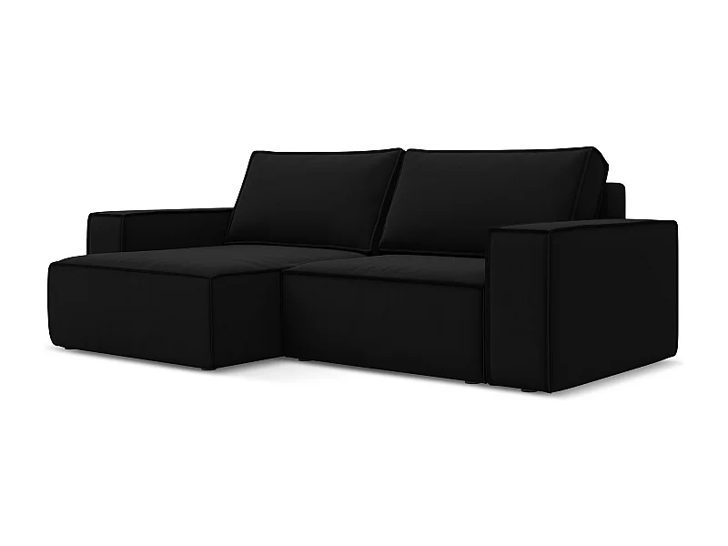 2-Sitzer Ecksofa mit Schlaffunktion - Ecke Links - Samt - Schwarz - KIMO