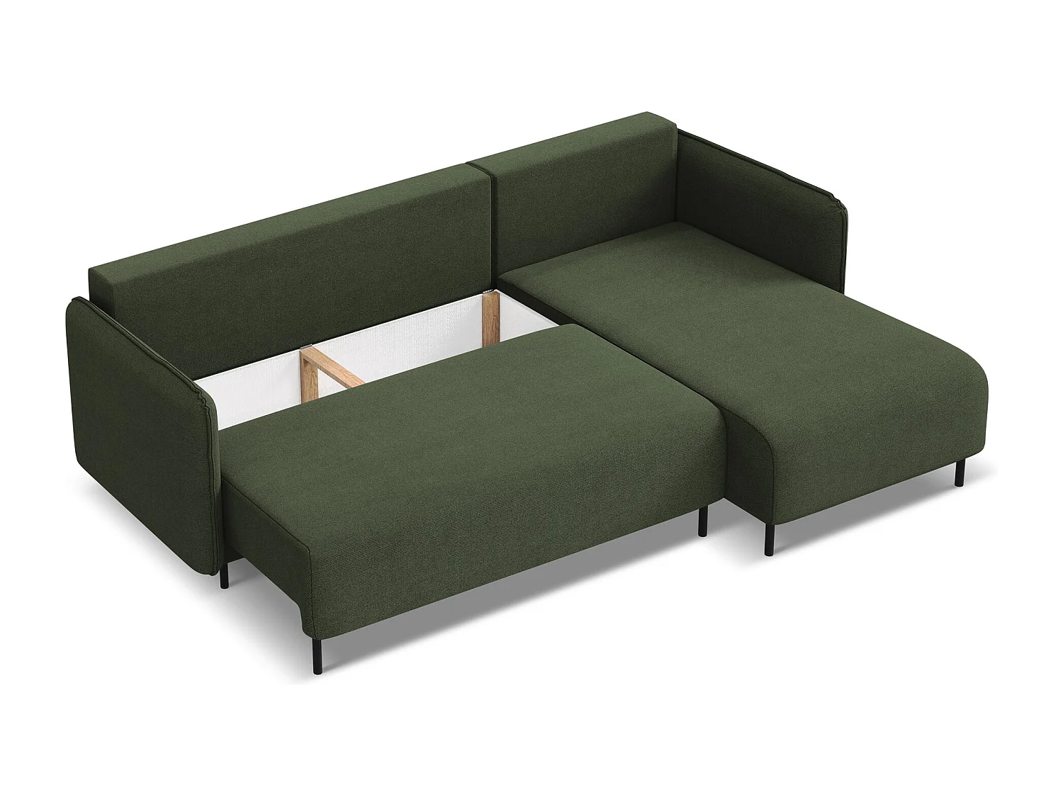 Ecksofa mit Schlaffunktion - Ecke Rechts - Strukturstoff - Olive - LUANA