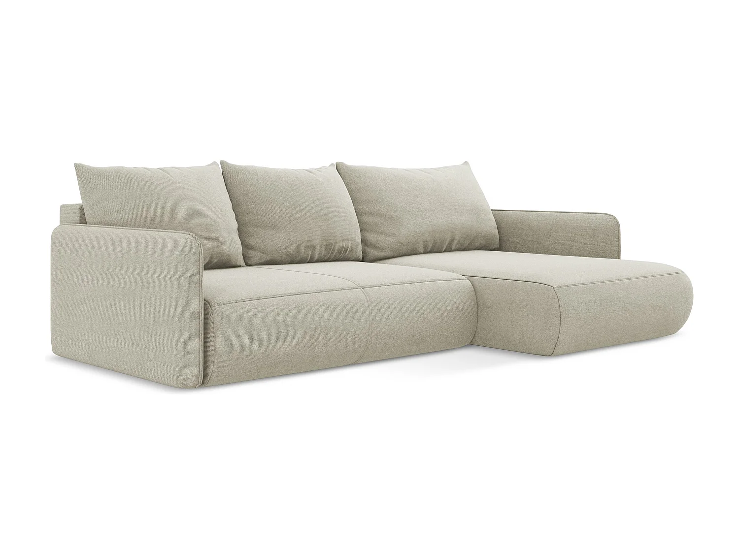 Canapé d’angle 3 places droit convertible en tissu texturé - beige clair - NANEA