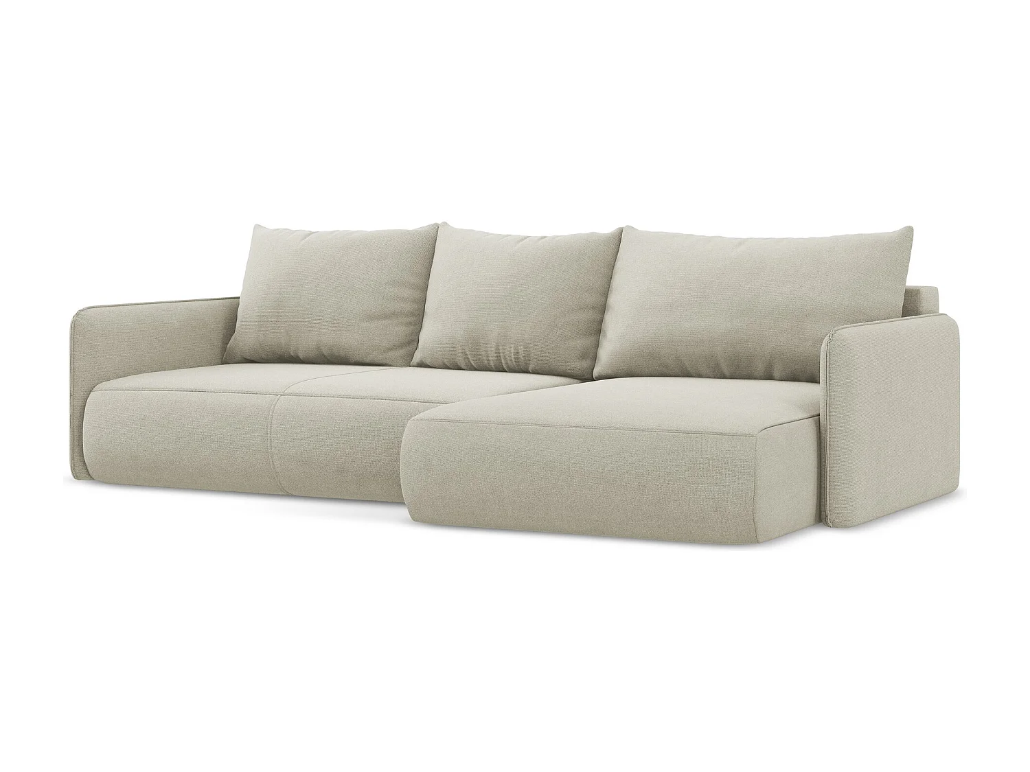 Canapé d’angle 3 places droit convertible en tissu texturé - beige clair - NANEA