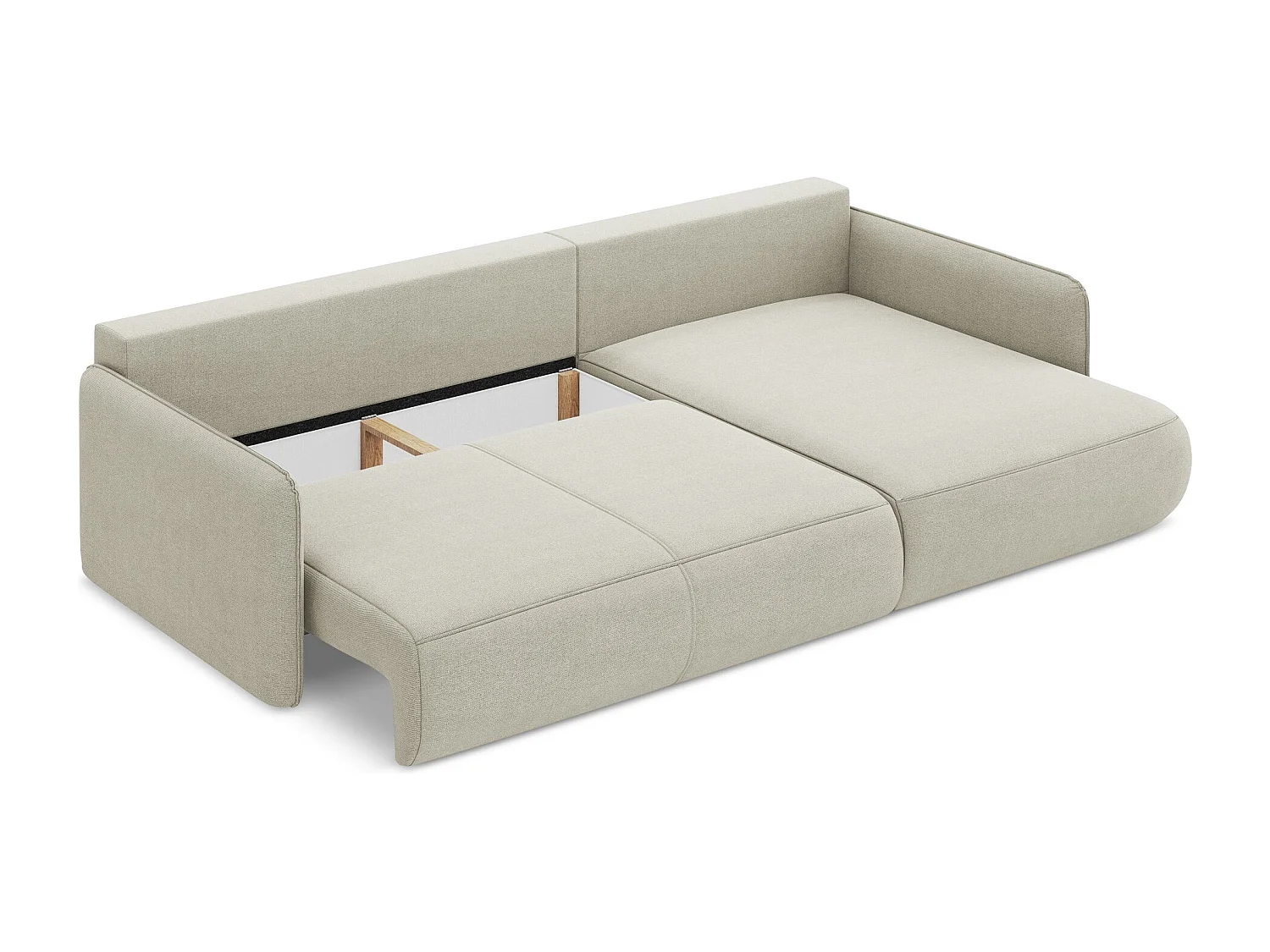 Canapé d’angle 3 places droit convertible en tissu texturé - beige clair - NANEA