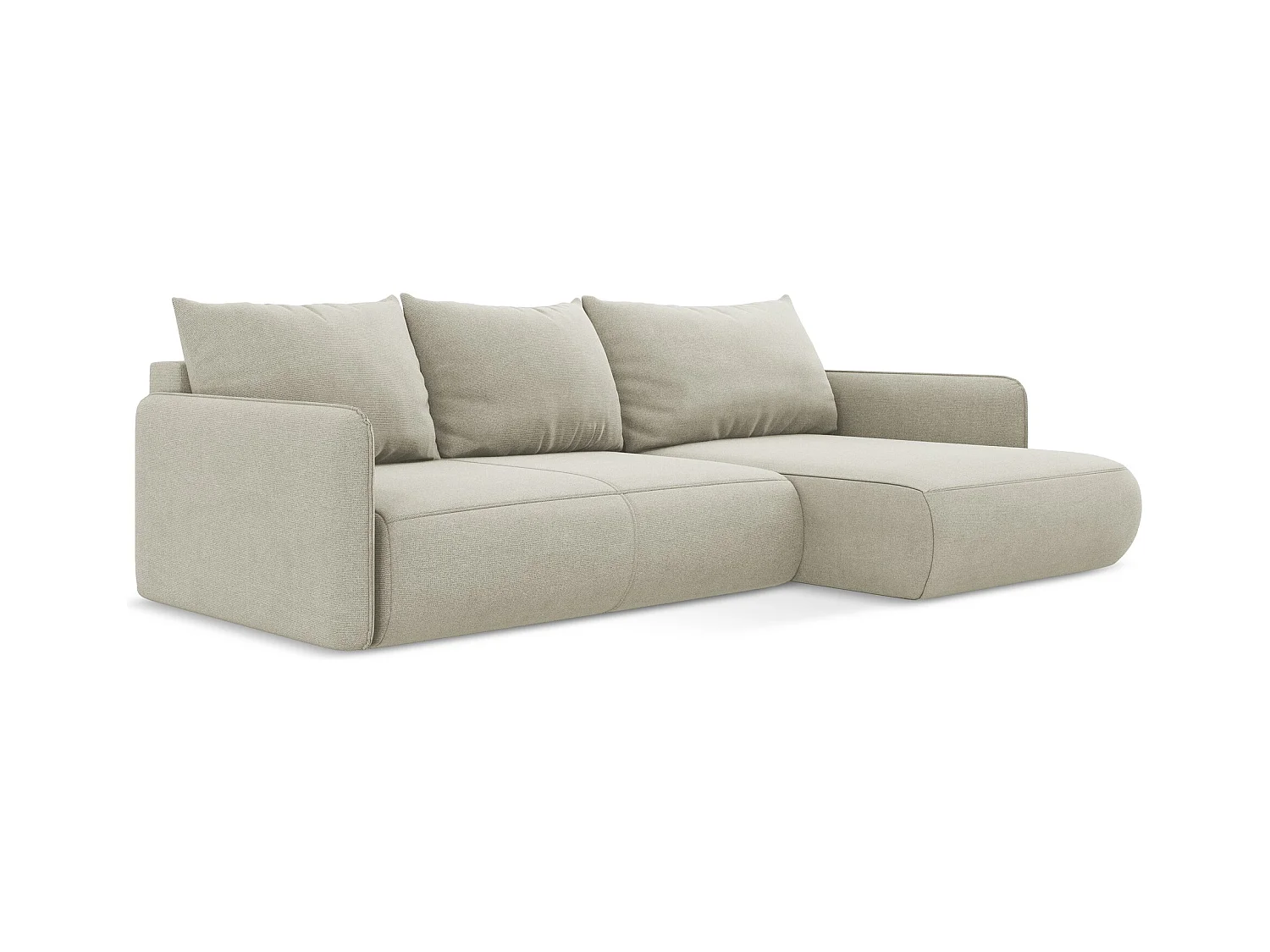 Ecksofa mit Schlaffunktion - Ecke Rechts - Strukturstoff - Hell beige - NANEA
