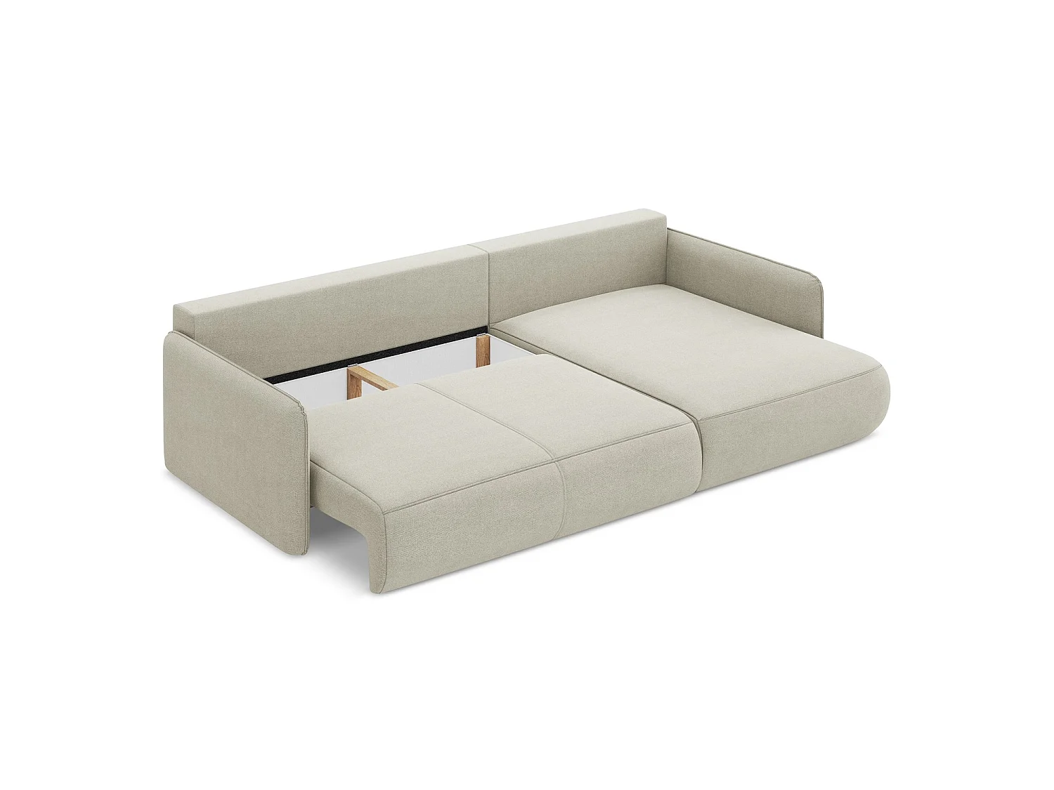 Canapé d'angle droit convertible en tissu texturé - beige clair - PALERMO