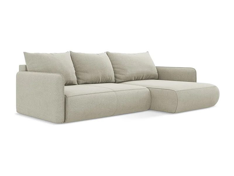 Canapé d’angle 3 places droit convertible en tissu texturé - beige clair - NANEA