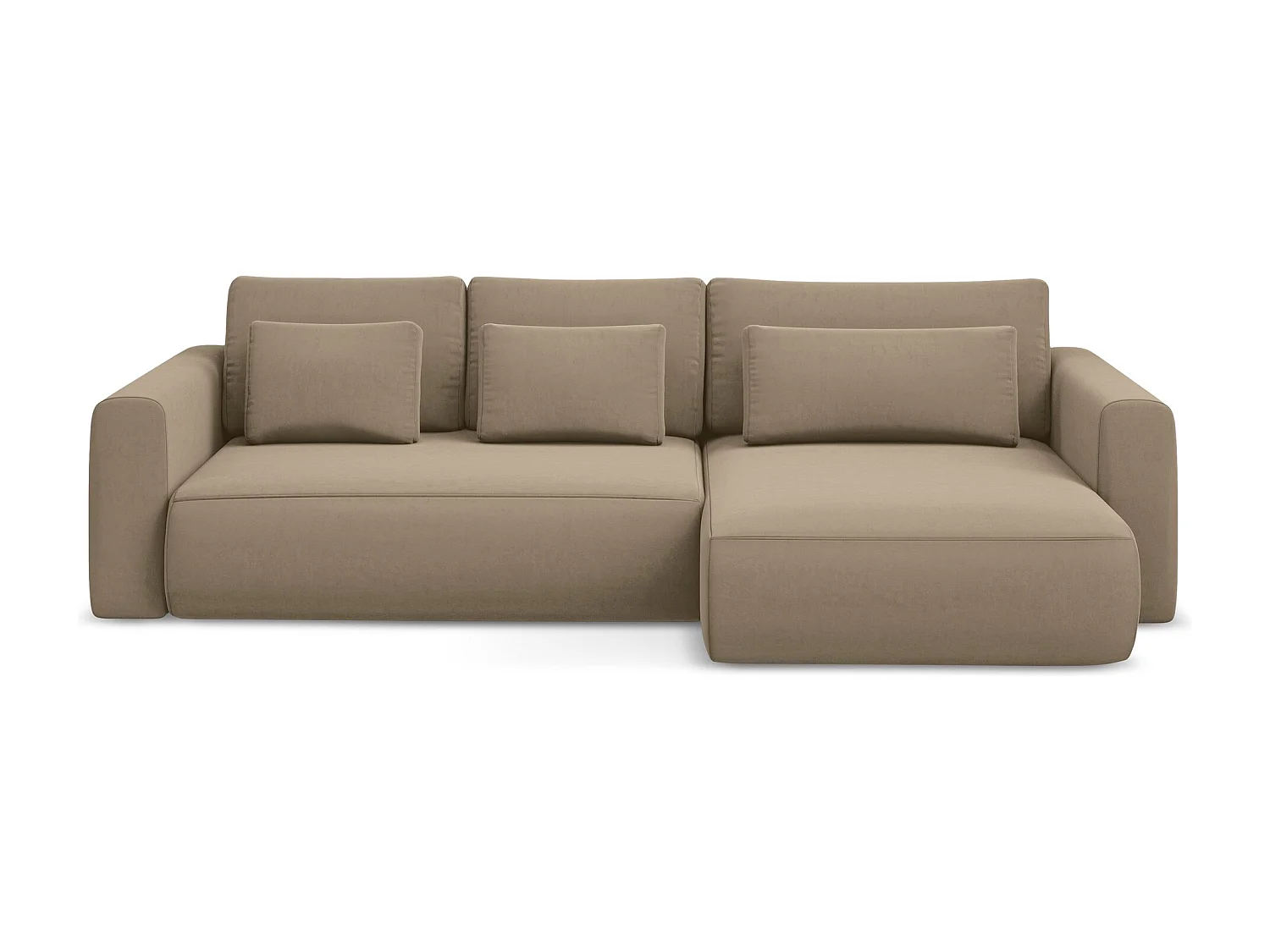 Ecksofa mit Schlaffunktion - Ecke Rechts - Samt - Hell beige - KAPUA