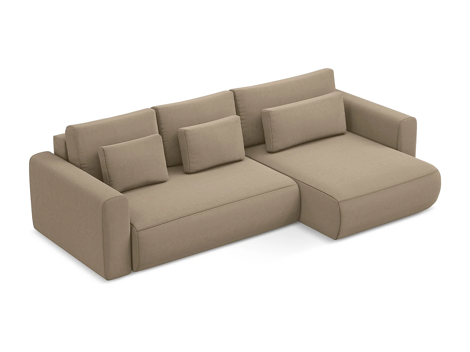 Ecksofa mit Schlaffunktion - Ecke Rechts - Samt - Hell beige - KAPUA