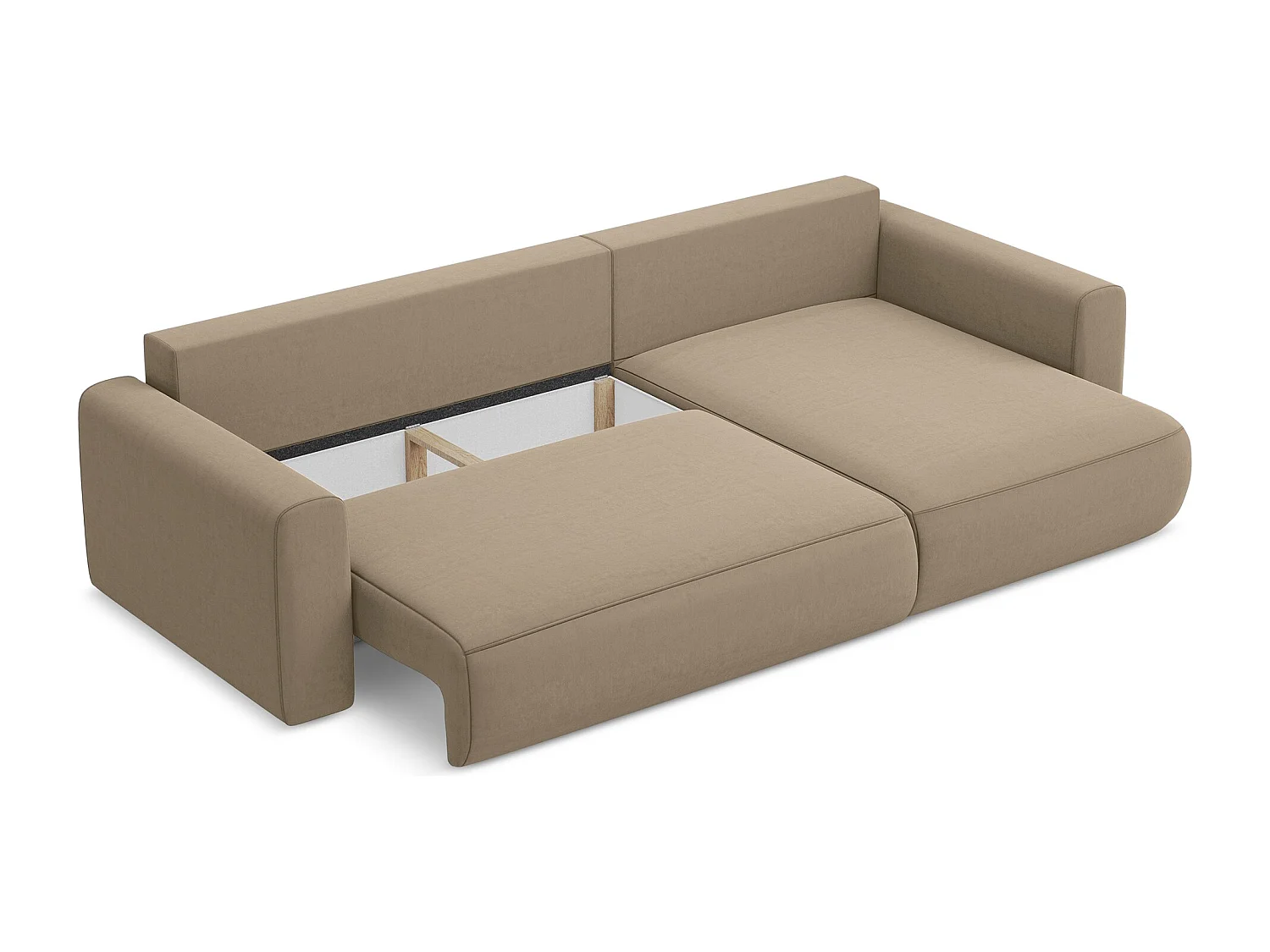 Ecksofa mit Schlaffunktion - Ecke Rechts - Samt - Hell beige - KAPUA
