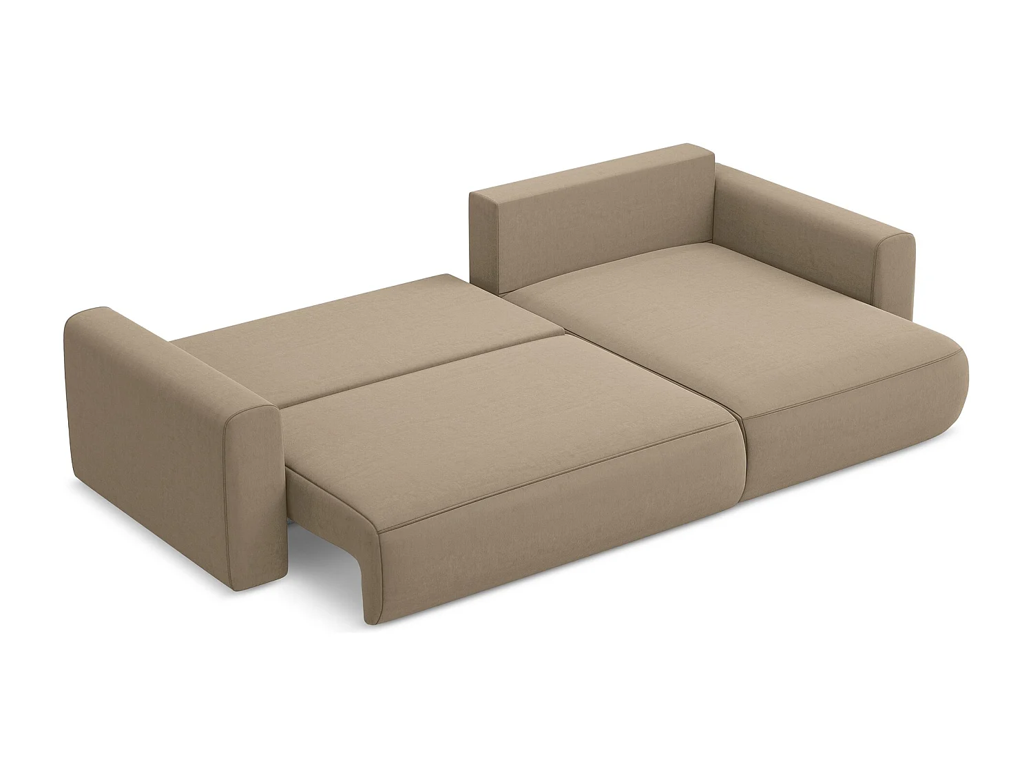 Ecksofa mit Schlaffunktion - Ecke Rechts - Samt - Hell beige - KAPUA