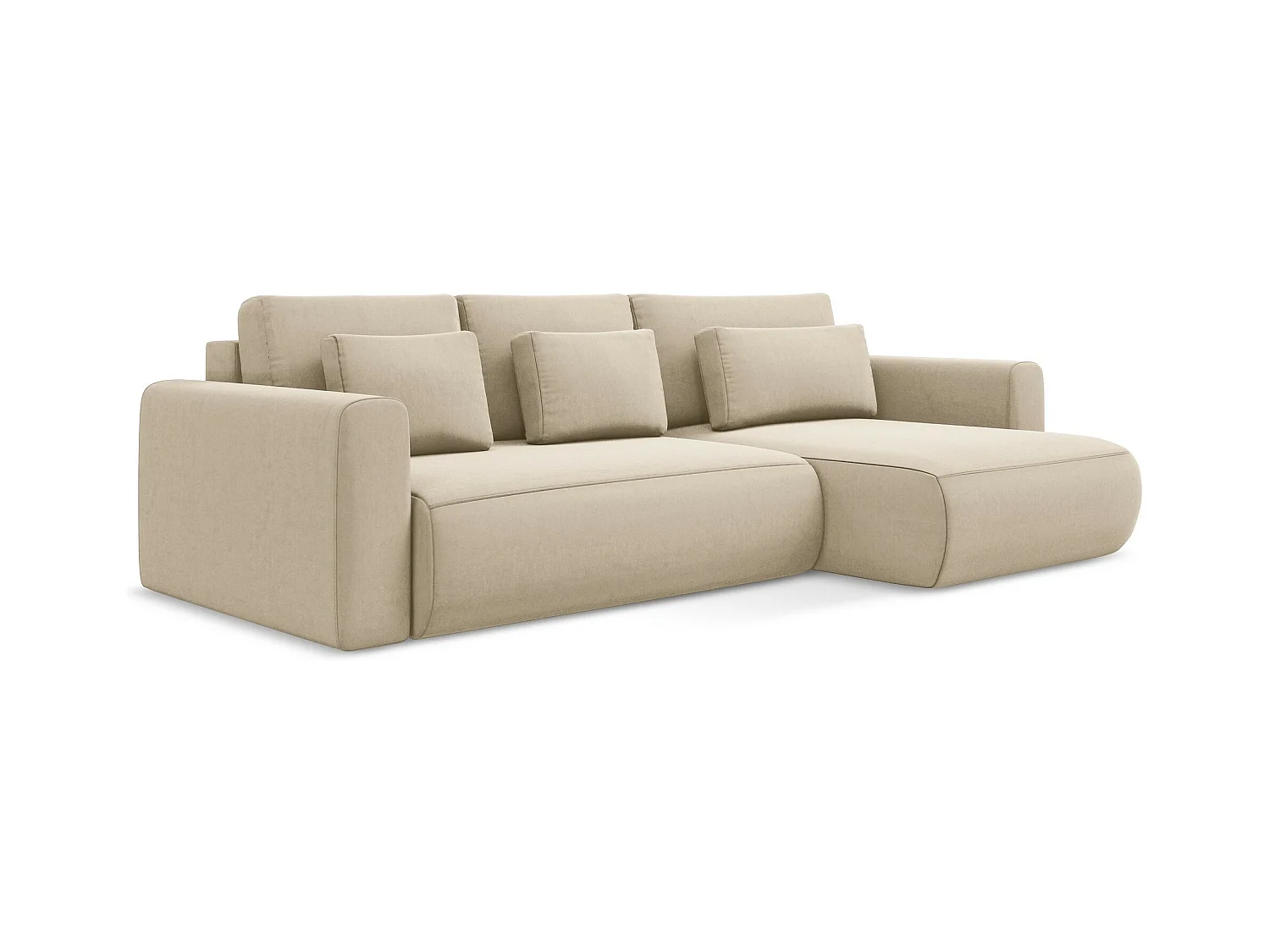 Ecksofa mit Schlaffunktion - Ecke Rechts - Samt - Hell beige - KAPUA