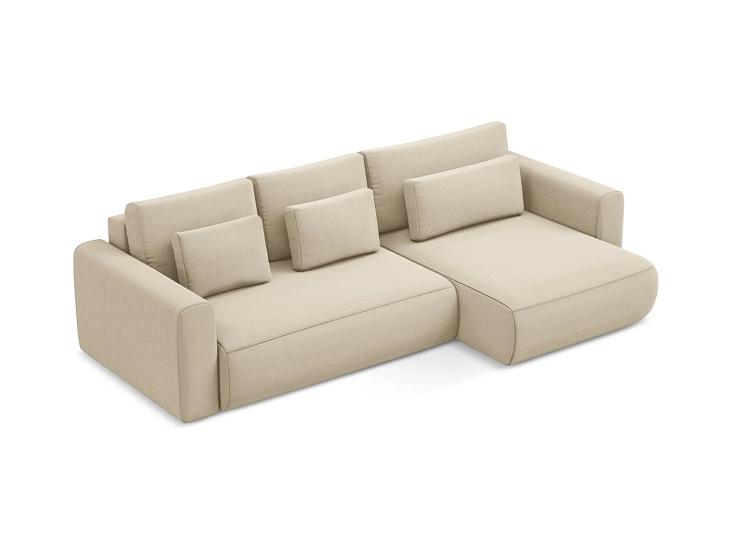 Canapé d’angle 3 places droit convertible en velours - beige clair - KAPUA