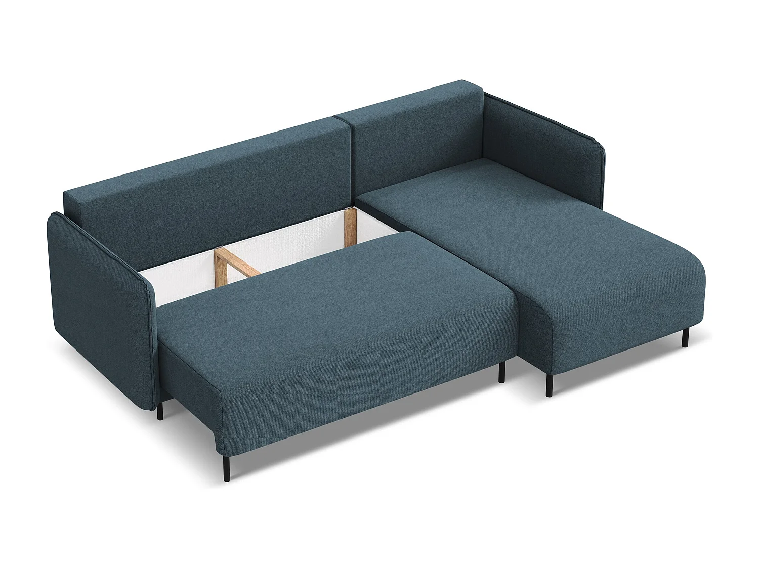Ecksofa mit Schlaffunktion - Ecke Rechts - Strukturstoff - Jeans - LUANA