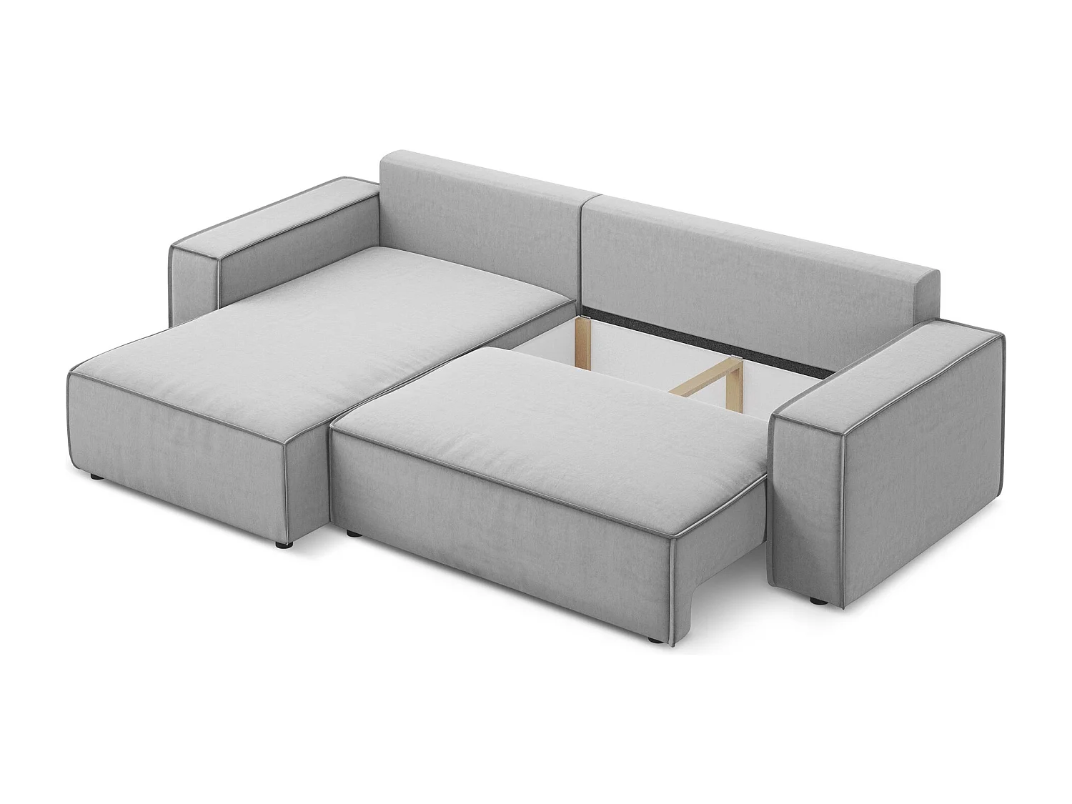 Canapé d’angle 3 places gauche convertible en velours - gris - KIMO