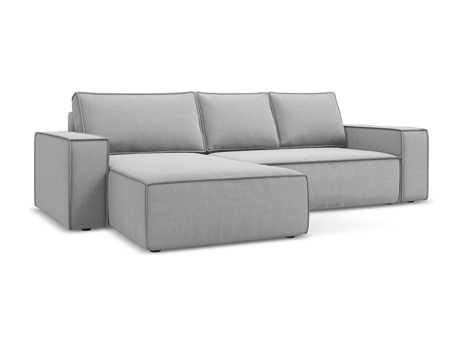 Canapé d’angle 3 places gauche convertible en velours - gris - KIMO