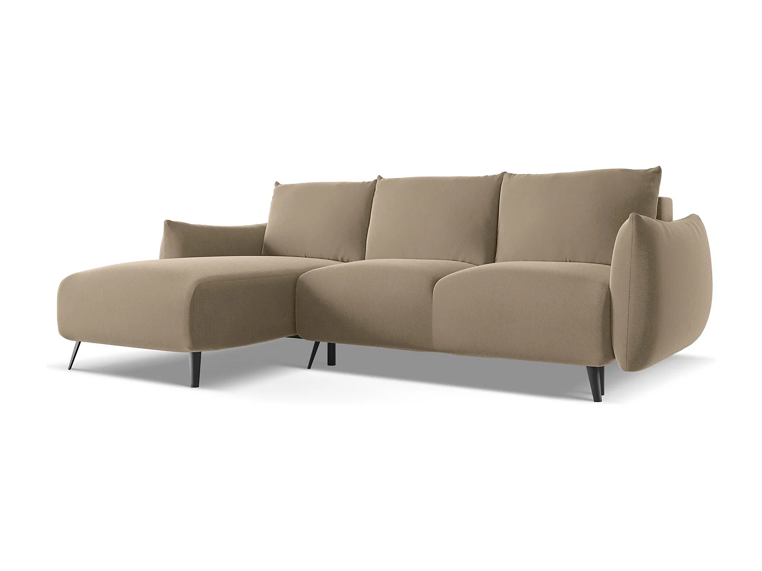 3-Sitzer Ecksofa mit Schlaffunktion - Ecke Links - Samt - Hell beige - MALIE