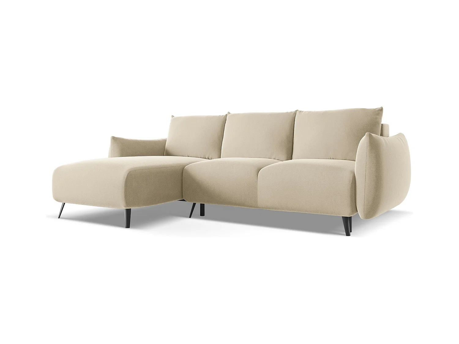 3-Sitzer Ecksofa mit Schlaffunktion - Ecke Links - Samt - Hell beige - MALIE